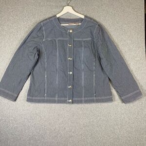 Chicos Women’s Size 3 Striped Cotton High Neck Button Up Jacket Blue White
